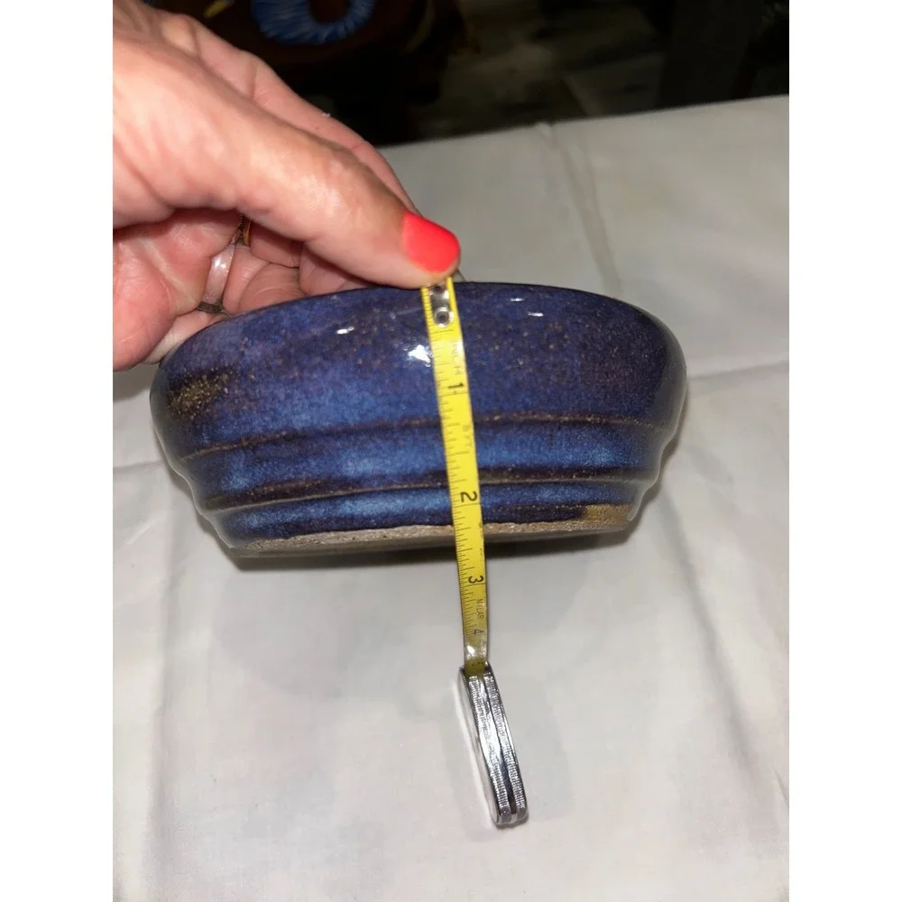 Signed Studio Pottery Bowl Cobalt Blue Glazed Speckled Stoneware 6 Inch